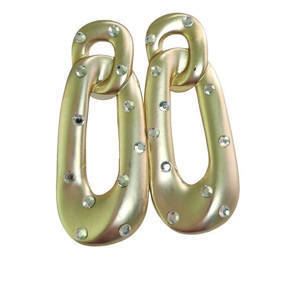 Vintage Burnished Rhinestone Link Stud Dangle Earrings - Picture 1 of 4